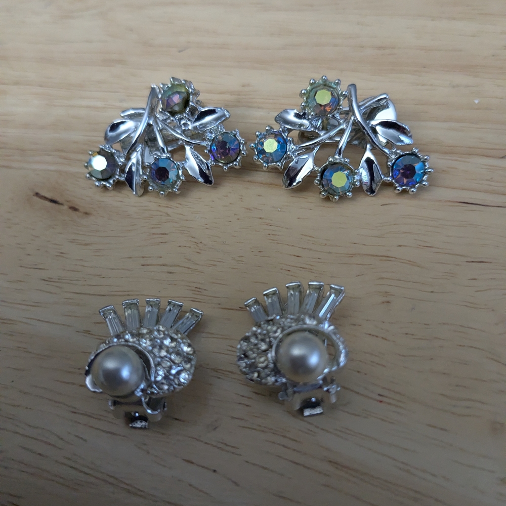 Silver-Tone Crystal Clip-on Earrings - 2 Pair